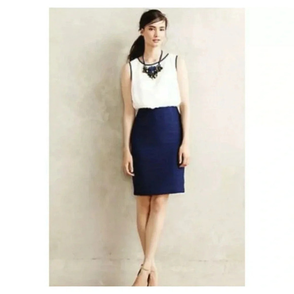 Maeve Anthropologie Navy/White Blouson Sleeveless Shift Dress Size 2 - Picture 1 of 9